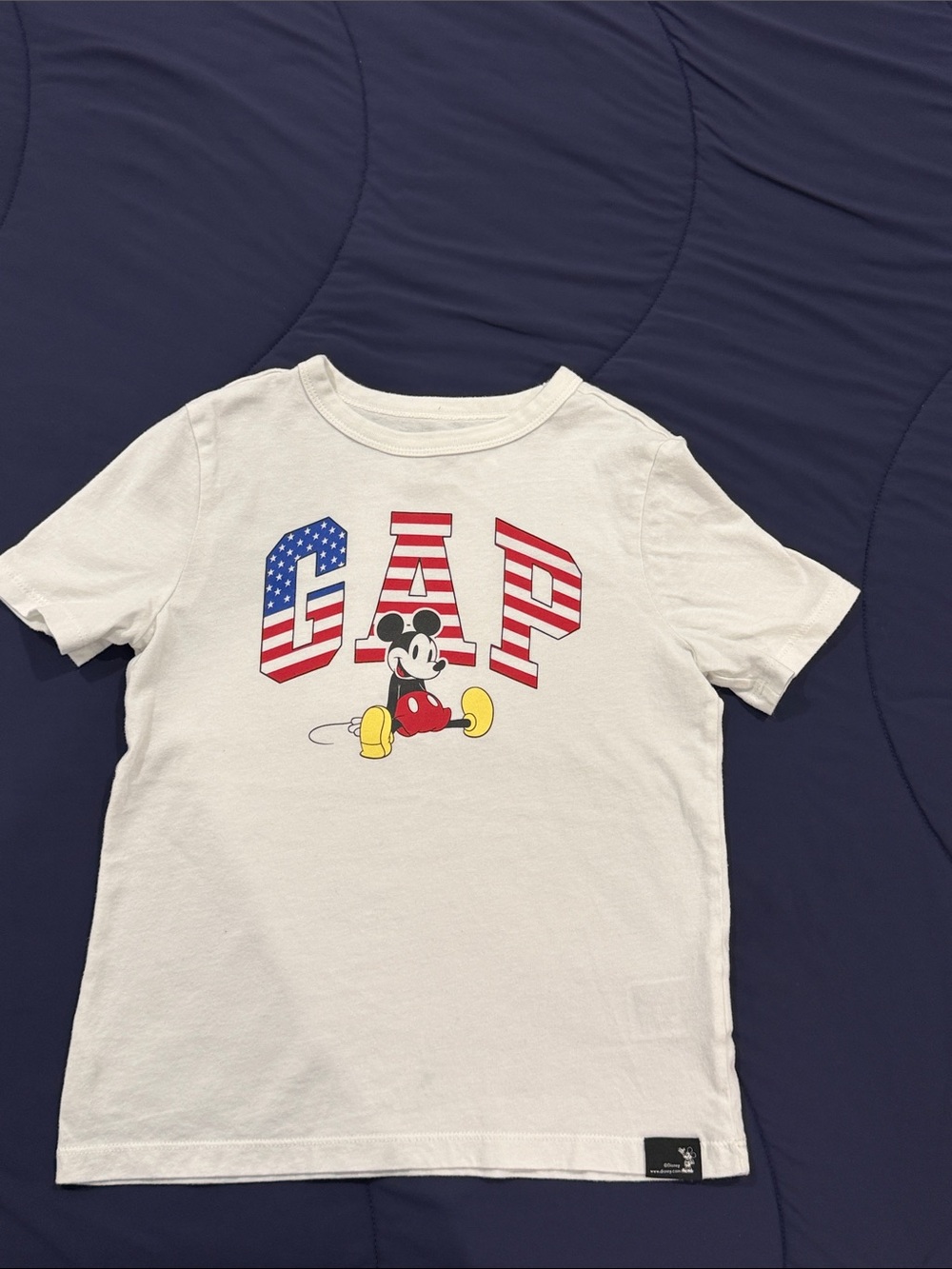 GAP White Tee with Flag-Patterned GAP Letters and Mickey